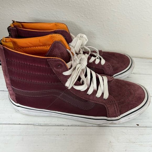 Vans Unisex Scotch-guard Burgundy and Orange High-Top Sneakers - Picture 3 of 6